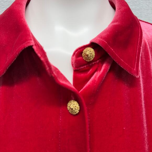 Soft Surroundings Women’s XL Enchanted Velvet Shirt Sangria Red Gold Buttons - Picture 3 of 13